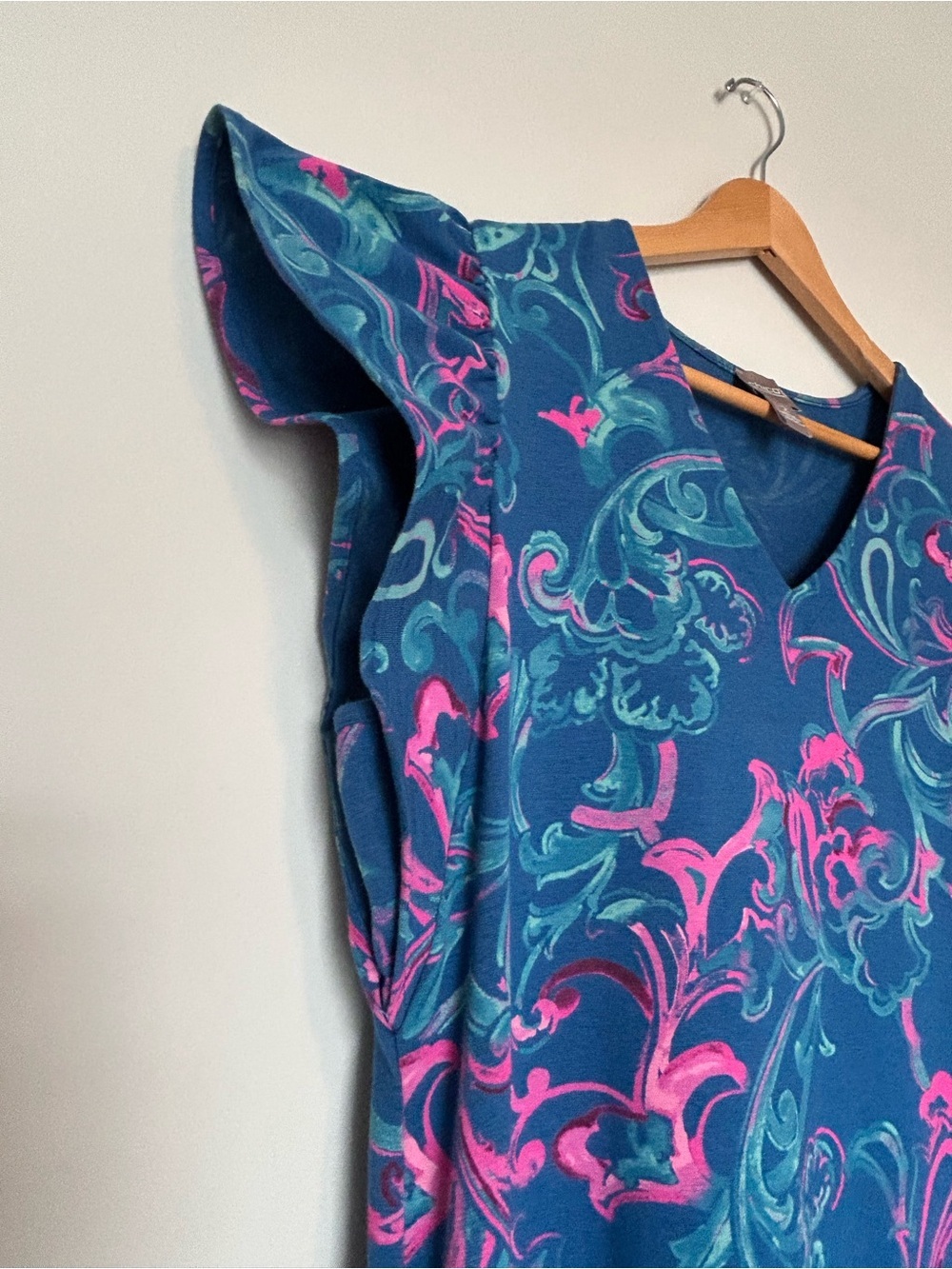 Chico's Teal and Pink V-Neck Printed Sheath Dress - Picture 5 of 11